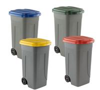 SET 4 Bidone Raccolta Differenziata Rifiuti Pattumiera 80L Ruote e Coperchio 80F