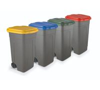 Set 4 bidoni bicolor a due ruote per Raccolta Differenziata - capacità 80 litri
