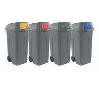Set 4 bidoni push con coperchio a campana per differenziata - capacità 100 L