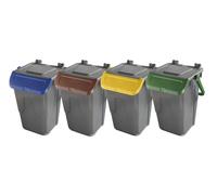 Set 4 bidoni raccolta differenziata con sportelli basculante colorati - 35 litri