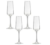 Set 4 Calici Champagne in Vetro bicchiere con piede alto Elegante Flûte 220 ml da Tavola Festiva Uso Professionale o Domestico - Idea Regalo con scatolo