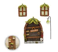 Set 4 cancelli e cottage delle fate in resina miniatura brillano al buio decoraz