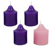 Set 4 Candele Avvento Cilindriche in Cera 3 Viola + 1 Rosa Candele Natalizie H 7.5 4 pezzi Colori Liturgici Tradizionali