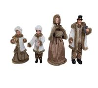 Set 4 Cantori Natalizi Decorativi con Pelliccia Famiglia in Coro cantanti Natale Abiti Bianco Beige Oro Decorazioni Raffinate in Tessuto Eleganti e Particolare Grandi da 30 a 45