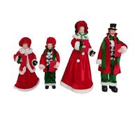 Set 4 Cantori Natalizi Vestiti in Rosso Bianco Verde a Scacchi Decorazione Natalizia Famiglia Cantori Coro di Natale Eleganti e Particolari Grandi da 30 a 45 cmidea Regalo