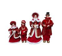 Set 4 Cantori Natalizi Vestiti in Rosso Lucido Damascato Decorazione Natalizia