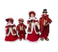 Set 4 Cantori Natalizi Vestiti in Rosso Lucido Damascato Grandi 50/60cm Famiglia Decorazione Natalizia Cantori Coro di Natale Eleganti e Particolari
