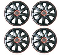 Set 4 Copricerchi 13 Pollici Kando Race Coppe Nero Rosso Universali per Peugeot