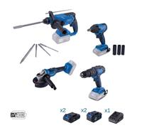 Set 4 elettroutensili Scheppach serie 20v ixes con 4 batterie e caricabatteria