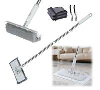Set 4 in 1 Completo Mocio Lavapavimenti e Spazzolone per Pavimenti, Mocio Rotante 360° con Panni Lavapavimenti Assorbenti, Pulisci Fughe Pavimenti e Manico Estendibile per Casa e Auto