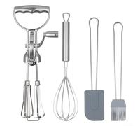 Set 4 in 1 con frusta per uova rotante, con spazzola in silicone e spatola, miscelatore manuale in acciaio inox per cottura, frusta e preparazione di cottura