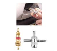 Set 4 in 1 per la rimozione della valvola del pneumatico con 4 nuclei di valvola in rame per riparazione pneumatici auto e bici - Rinnova filettature interne ed esterne, argento/oro