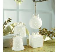 Set 4 Lanterne Decorative per Albero di Natale in Ceramica Bianca con Luce LED