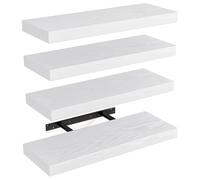 BAKAJI Set 4 Mensole da Parete in Legno Massiccio, Scaffali a Muro Multiuso con Staffe a Scomparsa in Metallo, Scaffalatura per Camera da Letto, Soggiorno, Cucina, Bagno, 40 x 14 x 3 cm (Bianco)