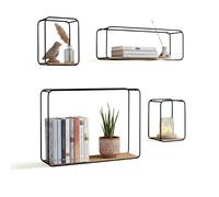 Set 4 Mensole da Parete Design Minimal con Ripiano in MDF e Struttura in Acciaio