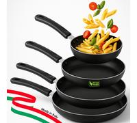 Set 4 Padelle Vulcano 16-20-24-28 cm Fornello Gas Antiaderente Manici Soft Touch