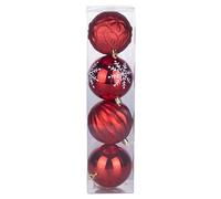 Set 4 Palle di Natale Rosse Decorate Ø 8 cm in plastica, Santa's House