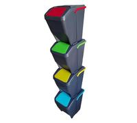 Set 4 pattumiere da cucina per la raccolta differenziata sovrapponibili e modulabili componibili contenitori rifiuti con manico e apertura coperchio colorati bidoni capienti 25lt cadauno