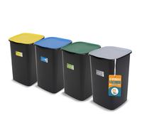 Set 4 pattumiere e bidoni 50L plastica carta vetro differenziata