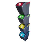 Set 4 Pattumiere per la Raccolta Differenziata 100L con Etichette carta plastica vetro organico sovrapponibili e modulabili componibili contenitori rifiuti