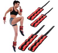 BAKAJI Set 4 Pesi per Polsi e Caviglie da 2 kg + 1 kg Allenamento Palestra Aerobica Fitness Potenziamento Muscolare in Neoprene con Chiusura Strappo e Fibbia Regolabile (Rosso)