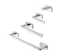 Set 4 Pezzi Accessori Bagno Cubik Con Appendino, Porta Rotolo E 2 Porta Salviette Da Muro, In Acciaio Cromo Con Installazione Mediante Viti E Tasselli O Biadesivo 3M Inclusi