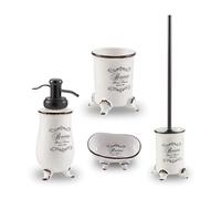 SET 4 PEZZI ACCESSORI BAGNO SHABBY IN CERAMICA DECORATA | AMELIA