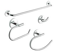 SET 4 PEZZI ARREDO BAGNO ACCESSORI CROMATO PORTA SAPONE PORTA SCOPINO FISSAGGIO