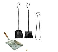 Set 4 pezzi attrezzi accessori per camino - pinza a molla per camino in ferro + paletta in ferro + scopetta scopino per camino stufa IN OMAGGIO PALETTA PER CENERE CAMINO STUFA MANICO IN LEGNO