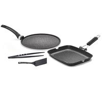 Set 4 Pezzi Bistecchiera + Piastra Multiuso in Alluminio Pressofuso Antiaderente Olympia Hard Cook