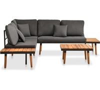 set 4 pezzi da giardino con cuscini in legno massiccio di acacia
