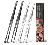 Set 4 Pezzi da Pinze da Cucina 30 CM in Acciaio Inox Pinza Cucina con 2 Design Diversi Punta Arrotondata per Cucinare Friggere e Grigliare Estremità Appuntita per Impiattare e Decorare Nero e Argento