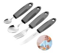 Set 4 pezzi posate anti tremore - cucchiaio, forchetta, coltello ergonomici per anziani, parkinson o disabili - posate adattive in acciaio inox, antiscivolo, ideali come ausilio pasti