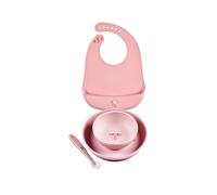Set 4 pezzi rosa con bavaglino per la pappa in silicone - nattou