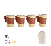 Set 4 Pezzi Tazzine Caffè Acciaio Inox 350ml Uso Esterno con Manicotto in Pelle