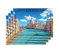 Set 4 Pezzi Tovagliette Americane Città In Vinile Made In Italy Colazione Pranzo Antiscivolo Resistenti Al Calore Facilmente pulibili Riutilizzabili Cartolina Tovaglia Idea Regalo - Venezia