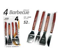 SET 4 PEZZI UTENSILI ATTREZZI BARBECUE 52 CM FACCINE MANICO IN LEGNO OTC-602689