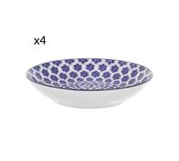 Set 4 piatti fondi geometria fiori blu porcellana Hanami