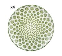 Set 4 piatti piani geometria fiori verde porcellana Hanami
