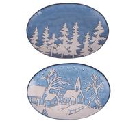 Set 4 Piatto da portata ovale in gres 31,5x21 cm, decoro natalizio, Winter Village