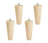 Set 4 Piedini per Mobili Quercia Legno Grezzo 100 mm/forma conica Ø 45/25 mm con bullone filettaura M8 di Sotech