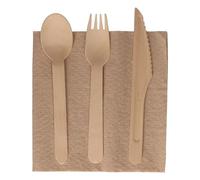 Set 4 Piezas De Madera: Cuchara, Cuchillo, Tenedor Y Servilleta - Kraft