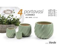 SET 4 PORTAVASI VASO CACHEPOT CERAMICA VERDE MODERNO DESIGN SPIR CASA GIARDINO