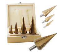 SET 4 PUNTE FRESE CONICHE A SCALINO GRADINI ALLARGA FORI 4-39 MM