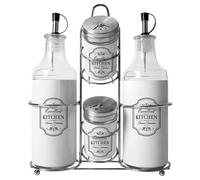Set 4 pz oliera olio aceto sale pepe stand tavolo cucina vintage shabby bianco