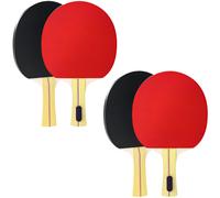 Set 4 Racchette Ping Pong con 8 Palline Base in Legno Ingegnerizzato con Borsa di Trasporto Nero e Rosso