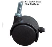Set 4 ruote in Nylon Ø 5,00 cm per scaffalatura mini system con montanti da 1,6 cm di diametro nero