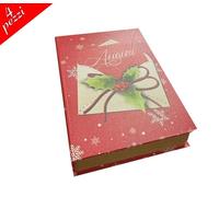 Set 4 scatole natalizie a libro Auguri natale portaoggetti cioccolatini casa
