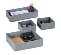 Relaxdays Organizer per Cassetti, Set 4 Scatole Portaoggetti Divisori per Armadio, Cestini in Stoffa in 3 Misure, Grigio, Poliestere