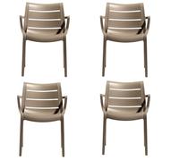 Set 4 Sedia Sunset Tortora S-C-A-B Poltrona con braccioli Impilabile in Tecnopolimero Rinforzato Uso Interno/Esterno Elegante e Robusta - Made in Italy